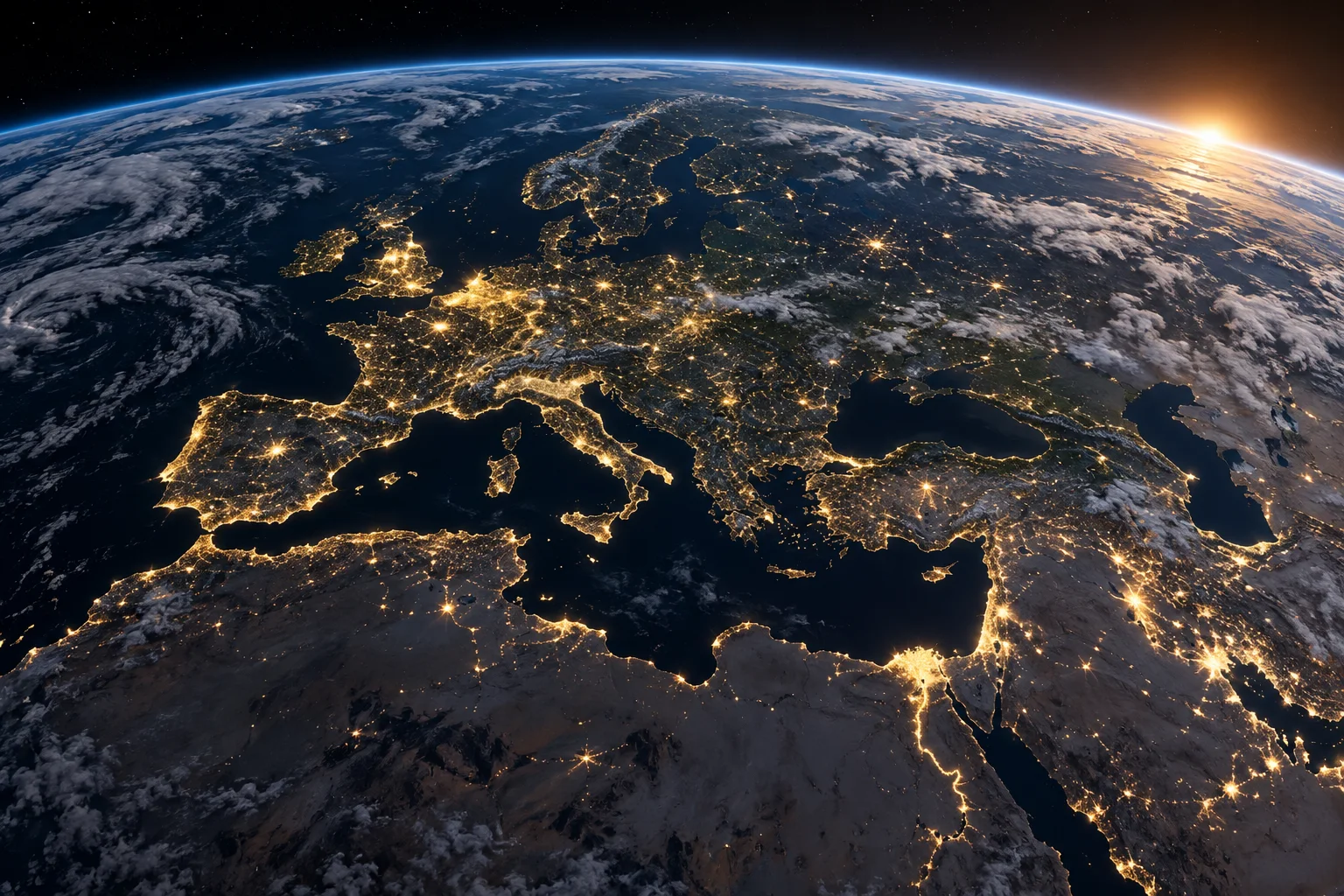 Illustrative view of a connected global economy from orbit